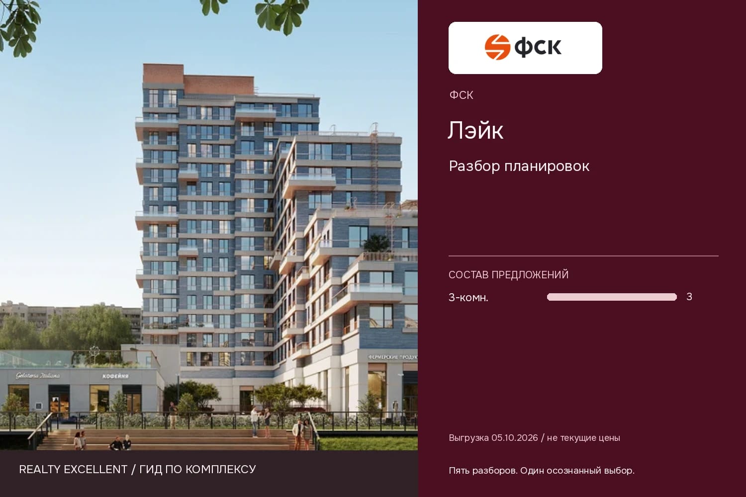 Лэйк: Разбор планировок. Инфографика Realty Excellent с логотипом ФСК.
