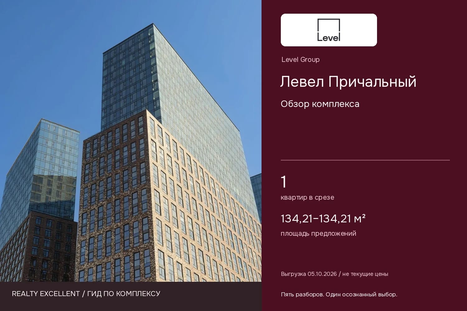 Левел Причальный: Обзор комплекса. Инфографика Realty Excellent с логотипом Level Group.