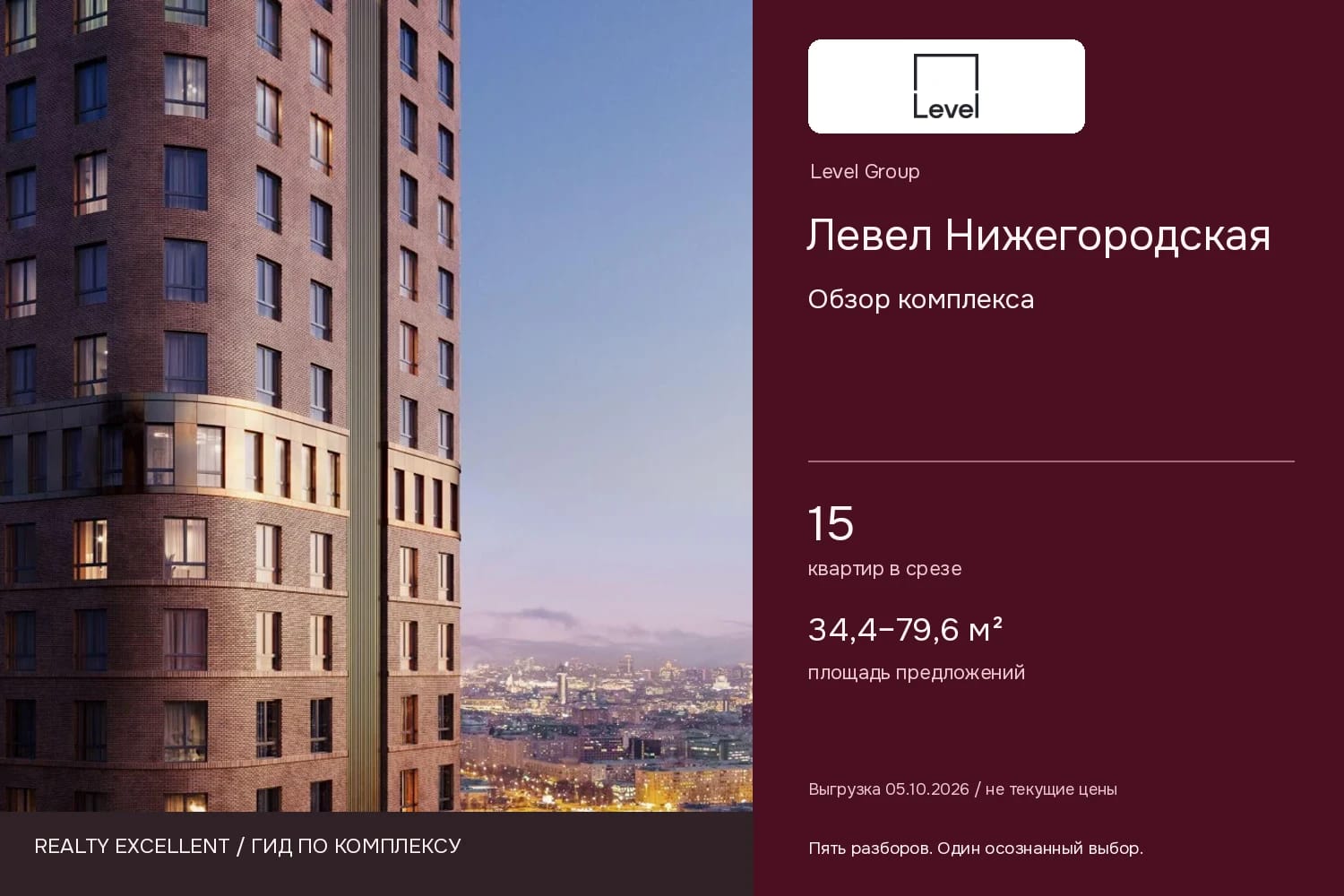 Левел Нижегородская: Обзор комплекса. Инфографика Realty Excellent с логотипом Level Group.