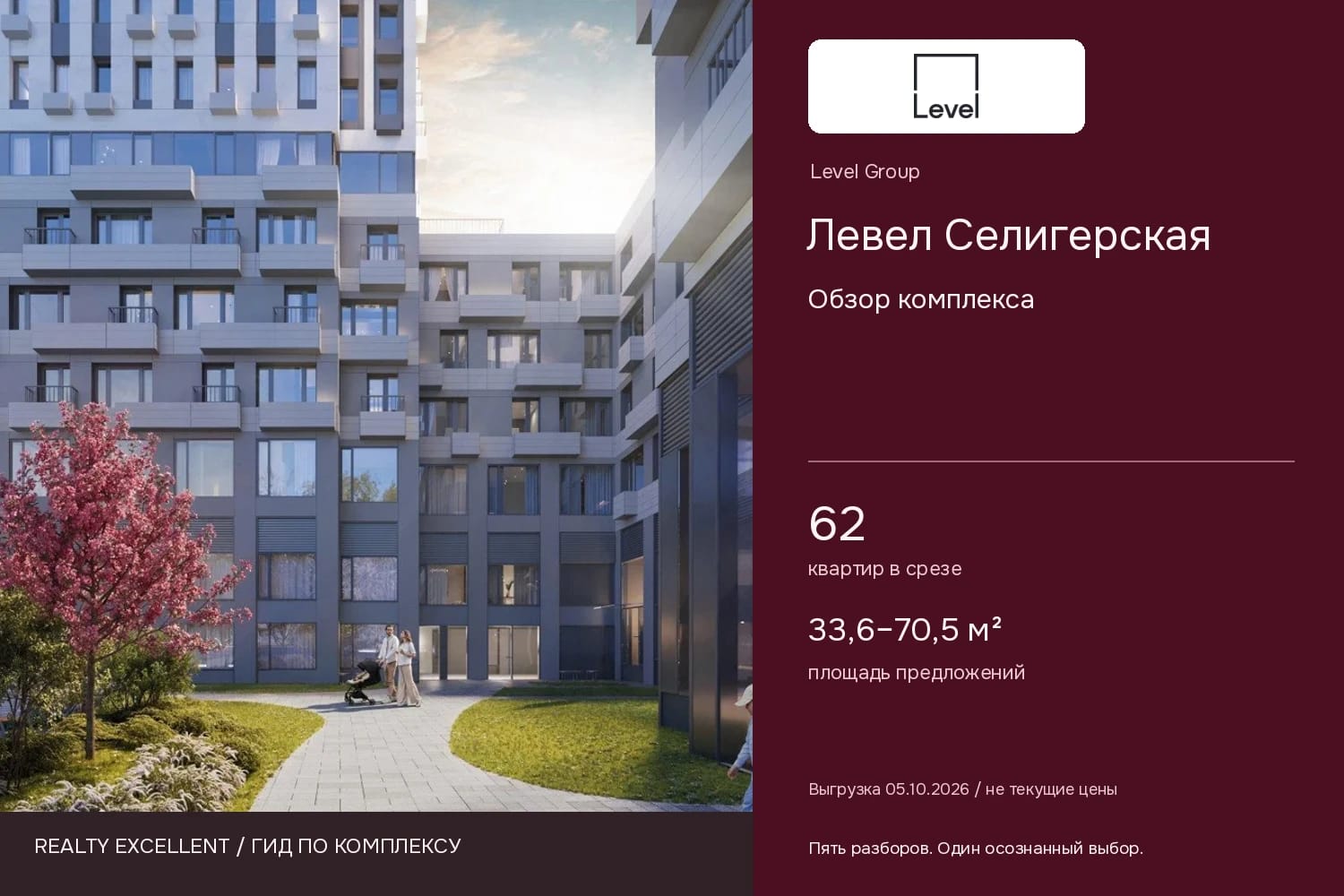 Левел Селигерская: Обзор комплекса. Инфографика Realty Excellent с логотипом Level Group.