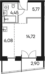 Планировка: Студия, 33.92 м²