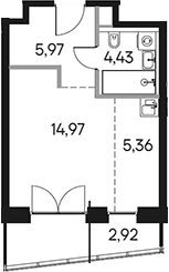 Планировка: Студия, 33.65 м²