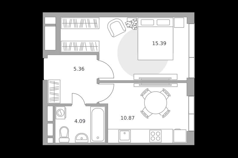 Планировка: 1-комнатная, 35.71 м²