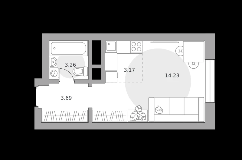 Планировка: Студия, 24.35 м²