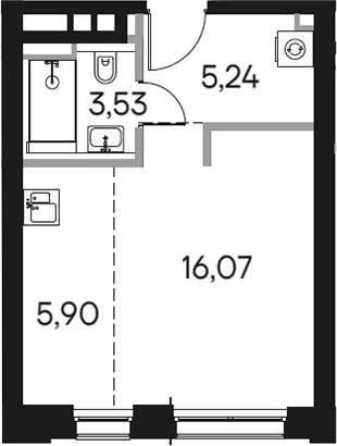 Планировка: Студия, 30.74 м²