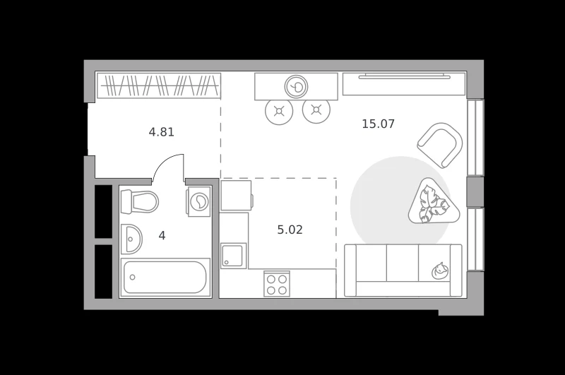 Планировка: Студия, 28.9 м²