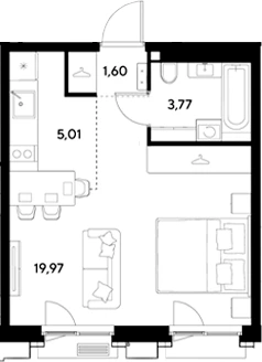 Планировка: Студия, 30.35 м²