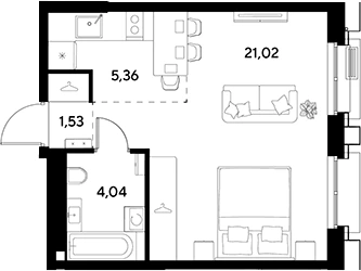 Планировка: Студия, 31.95 м²