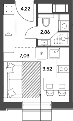Планировка: Студия, 17.63 м²