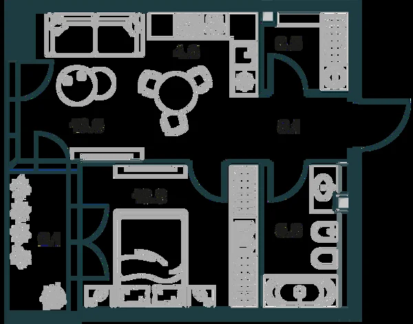 Планировка: 2-комнатная, 46.5 м²