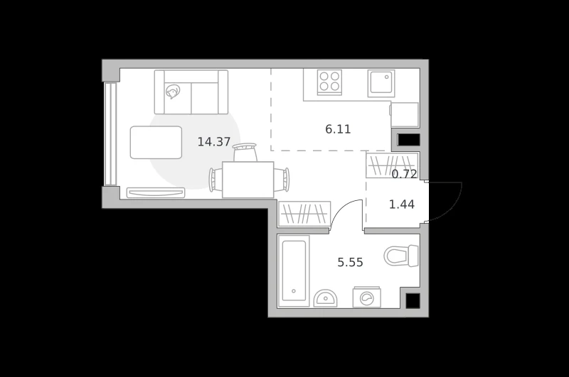 Планировка: Студия, 28.19 м²