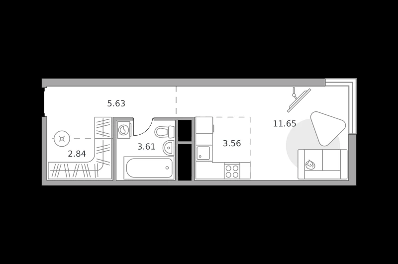 Планировка: Студия, 27.29 м²