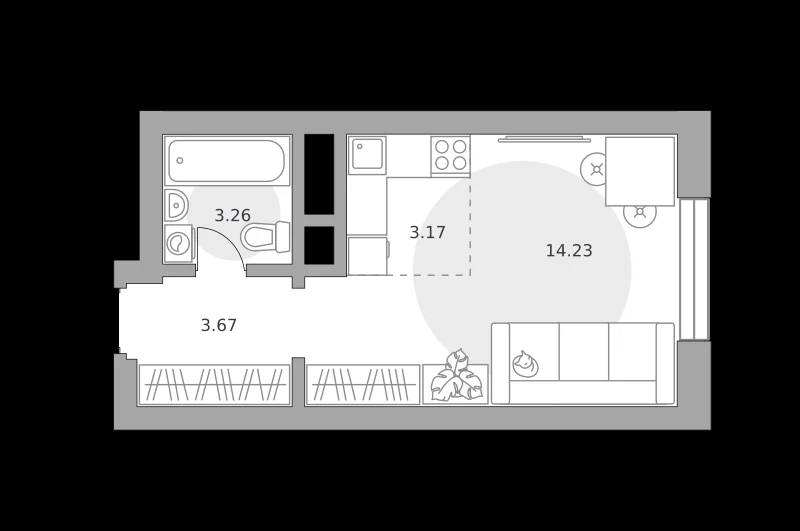 Планировка: Студия, 24.33 м²