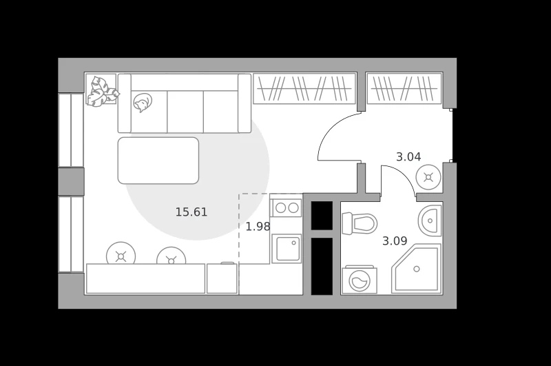 Планировка: Студия, 23.72 м²
