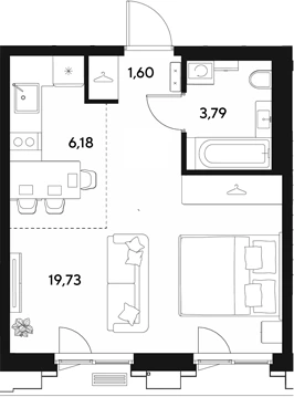 Планировка: Студия, 31.3 м²