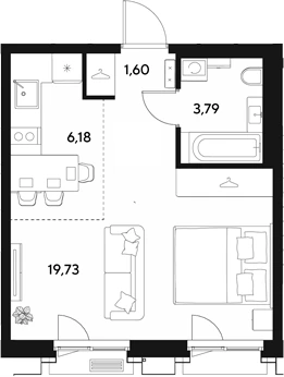 Планировка: Студия, 31.3 м²
