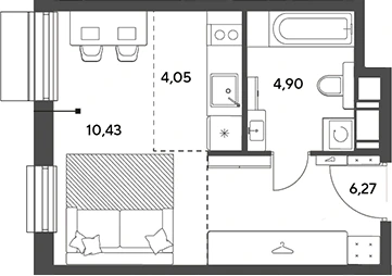 Планировка: Студия, 25.65 м²