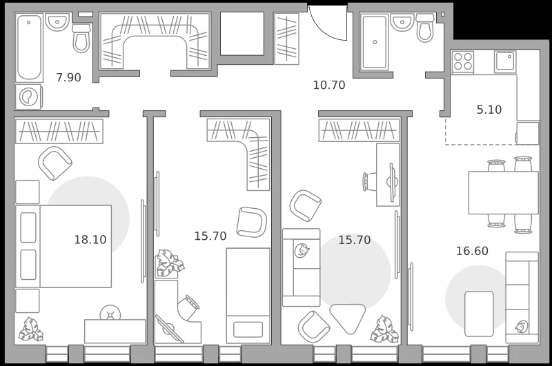 Планировка: 4-комнатная, 93.8 м²