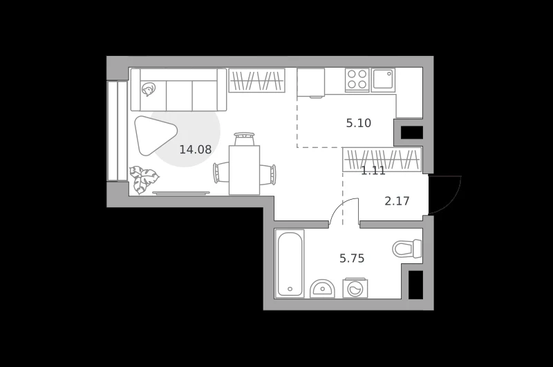 Планировка: Студия, 28.21 м²