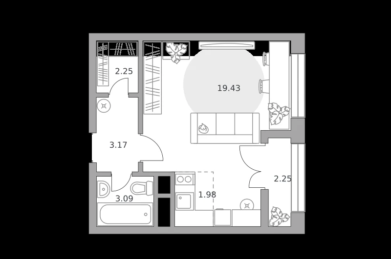 Планировка: Студия, 32.17 м²