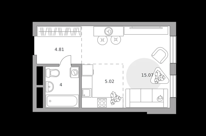 Планировка: Студия, 28.9 м²