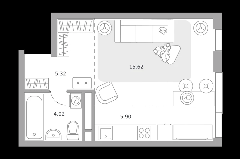Планировка: Студия, 30.86 м²