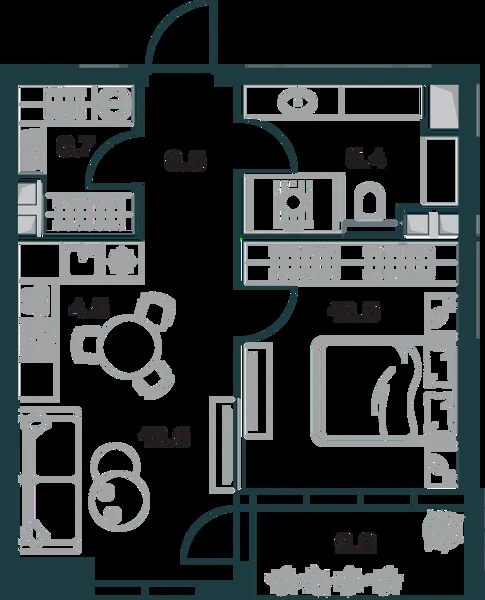 Планировка: 2-комнатная, 45.4 м²