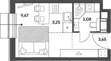 Планировка: Студия, 19.65 м²