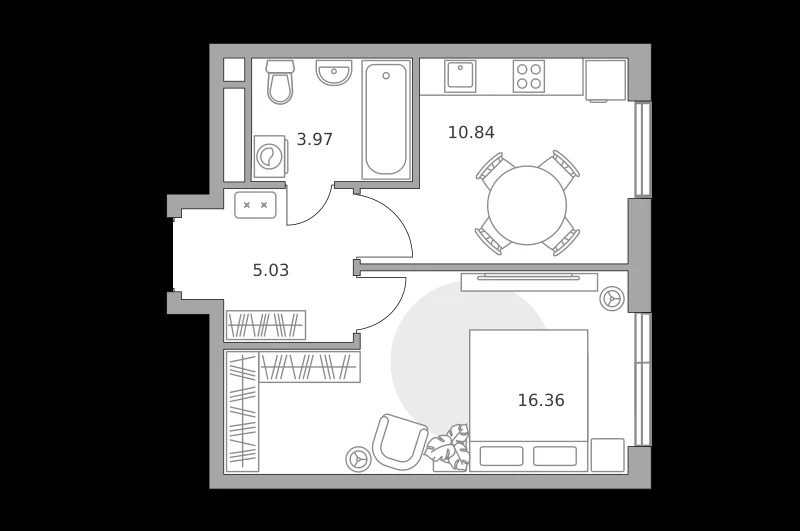 Планировка: 1-комнатная, 36.2 м²