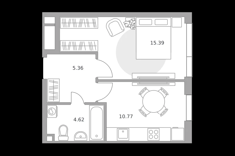 Планировка: 1-комнатная, 36.14 м²
