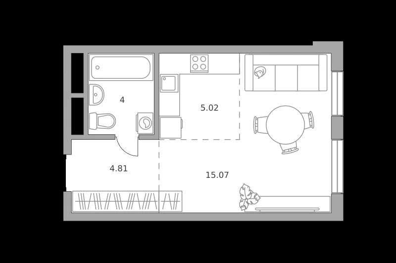 Планировка: Студия, 28.9 м²