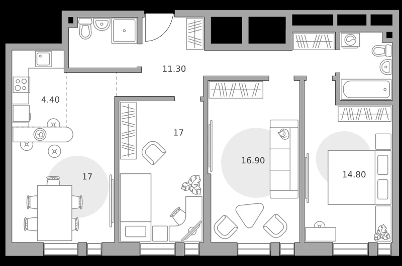 Планировка: 4-комнатная, 86.2 м²