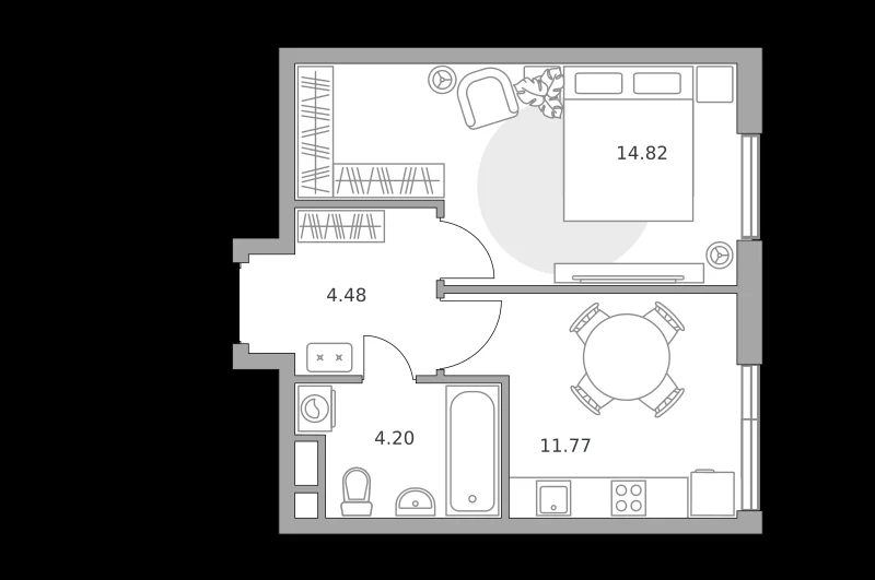 Планировка: 1-комнатная, 35.27 м²