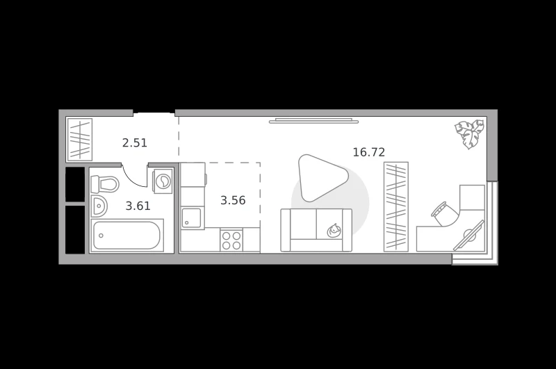 Планировка: Студия, 26.4 м²