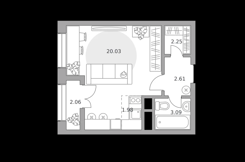 Планировка: Студия, 32.02 м²