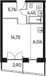 Планировка: Студия, 33.9 м²