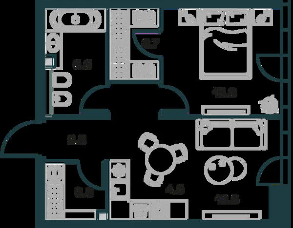 Планировка: 2-комнатная, 48.8 м²