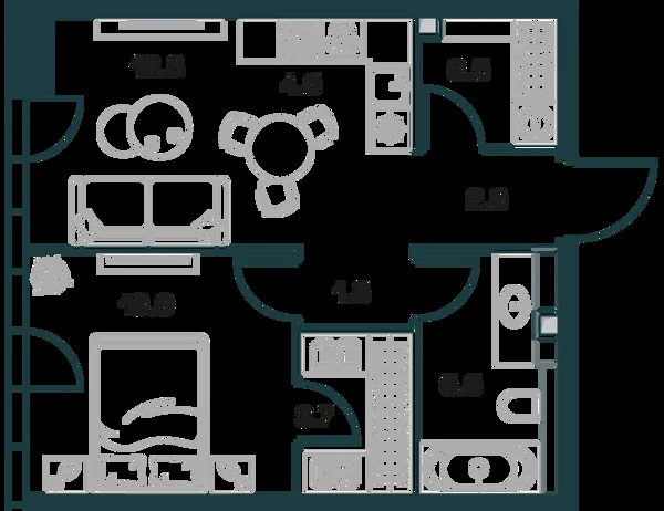 Планировка: 2-комнатная, 48.8 м²