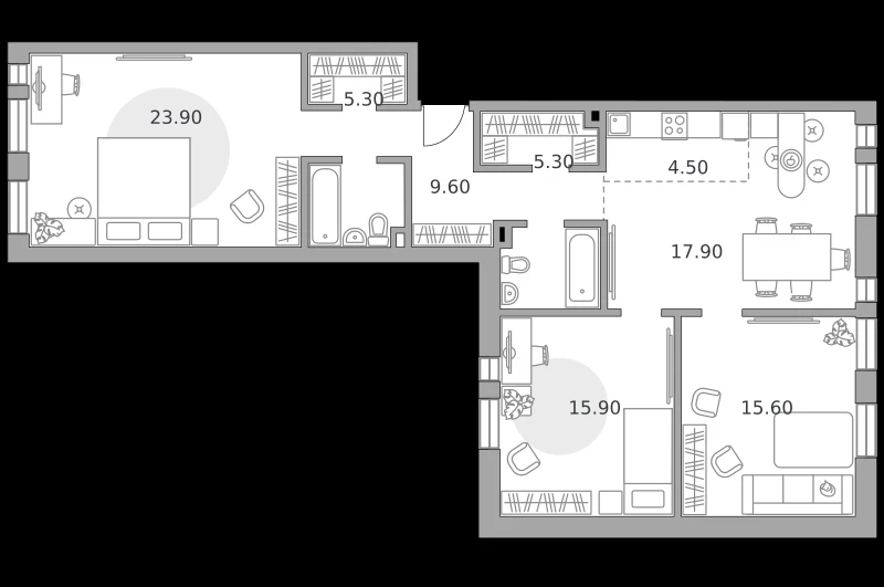 Планировка: 4-комнатная, 100.2 м²
