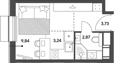 Планировка: Студия, 19.68 м²