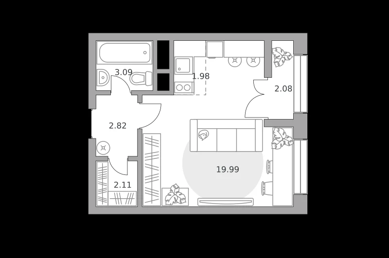 Планировка: Студия, 32.07 м²
