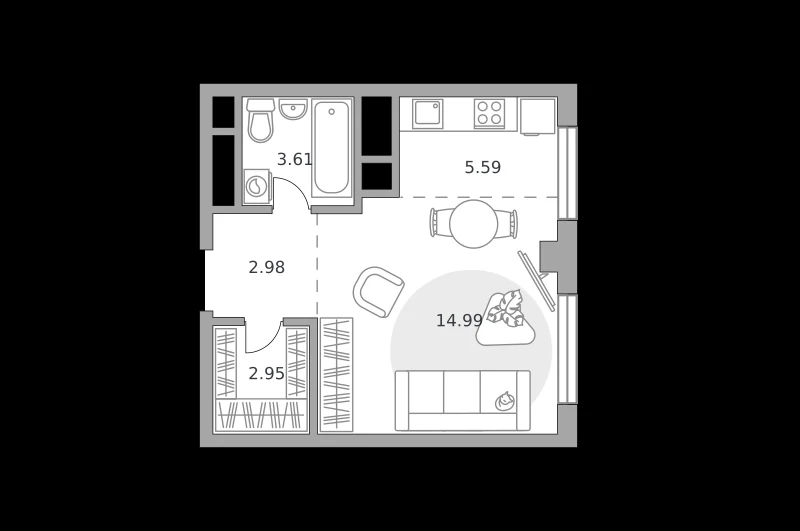 Планировка: Студия, 30.12 м²