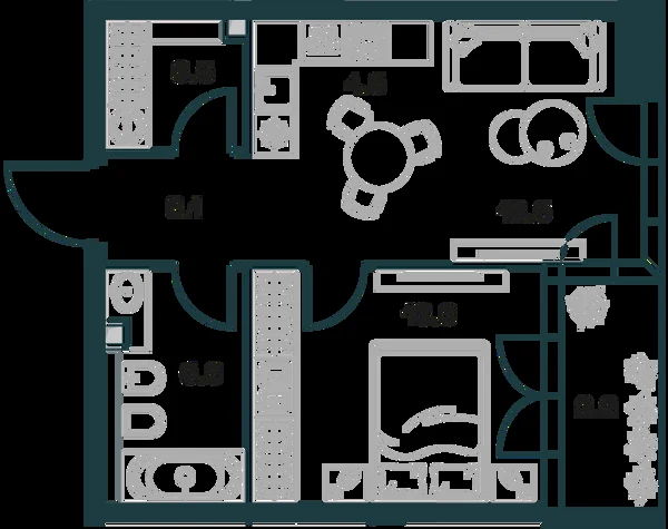 Планировка: 2-комнатная, 46.6 м²