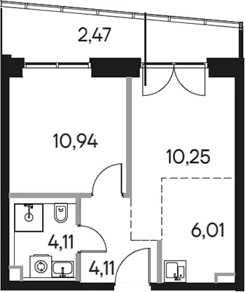 Планировка: 2Е-к.кв, 37.89 м²