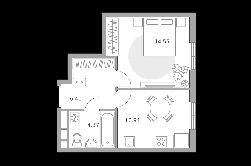 Планировка: 1-комнатная, 36.27 м²