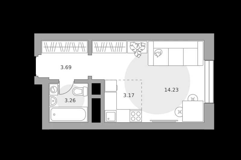 Планировка: Студия, 24.35 м²