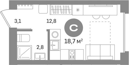 Планировка: Студия, 18.7 м²