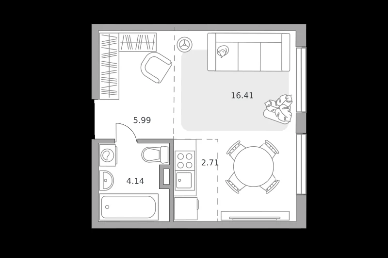 Планировка: Студия, 29.25 м²