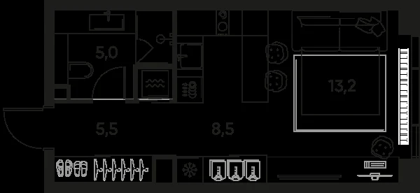 Планировка: 1-комнатная, 32.4 м²