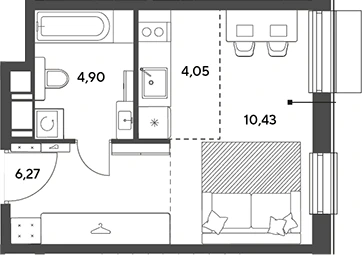 Планировка: Студия, 25.65 м²